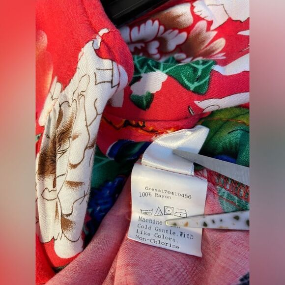 Floral Button Up Maxi Dress Red Elastic Waist L - Picture 5 of 8
